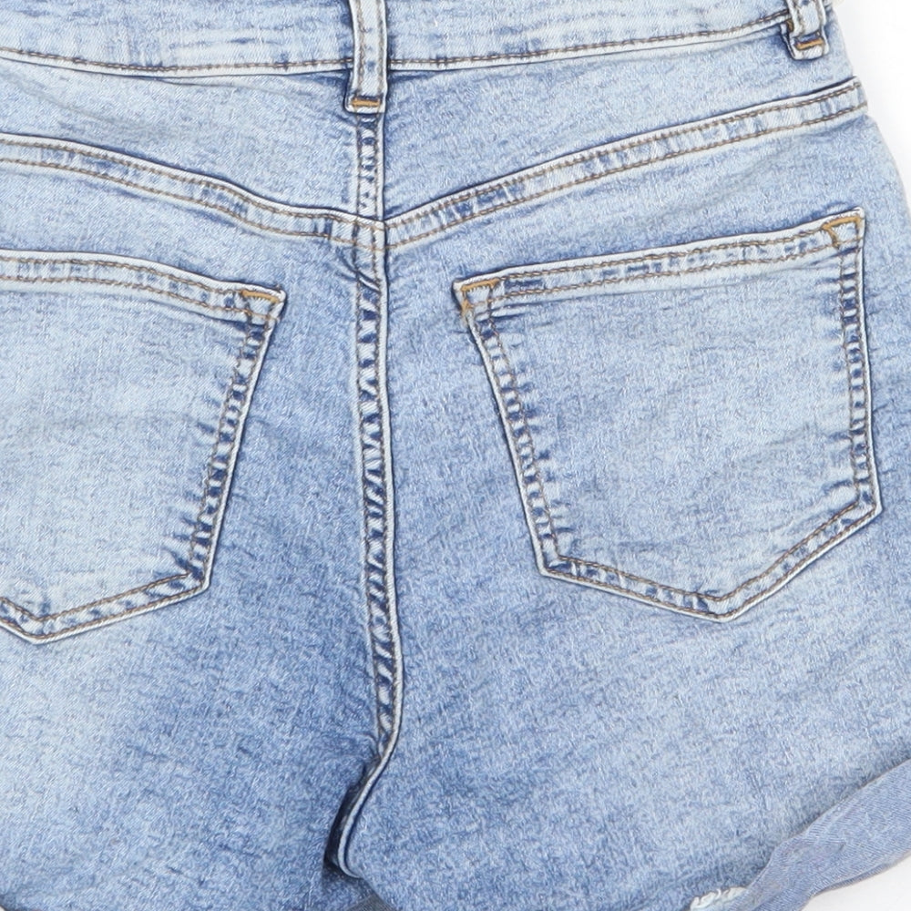 H&M Womens Blue Cotton Hot Pants Shorts Size 8 L3 in Regular Zip