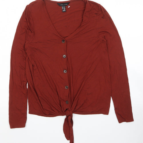 New Look Womens Brown Viscose Basic Button-Up Size 10 V-Neck