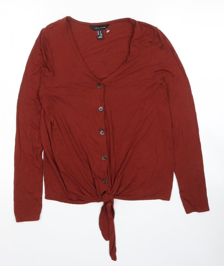 New Look Womens Brown Viscose Basic Button-Up Size 10 V-Neck