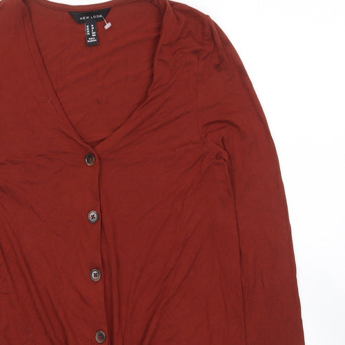 New Look Womens Brown Viscose Basic Button-Up Size 10 V-Neck