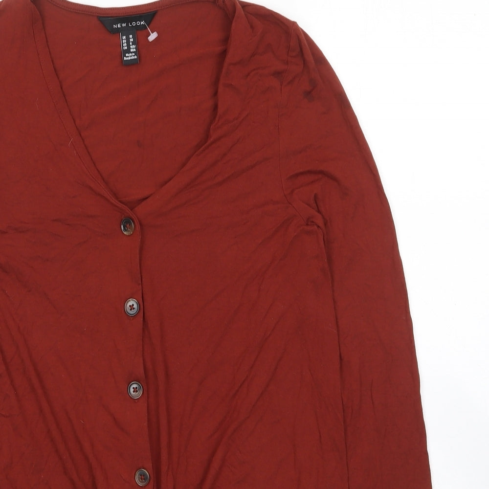 New Look Womens Brown Viscose Basic Button-Up Size 10 V-Neck