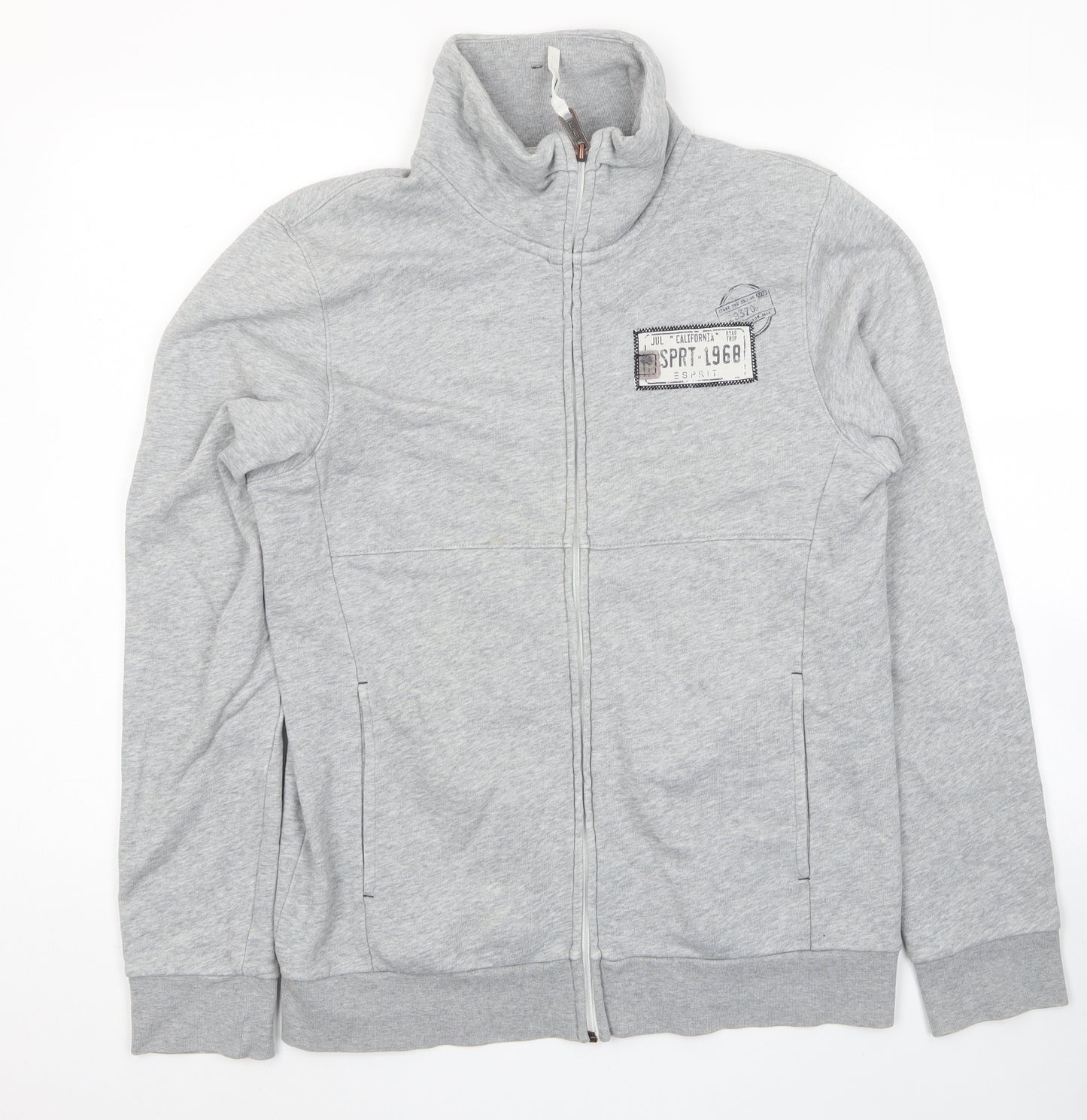 Esprit Mens Grey Cotton Full Zip Sweatshirt Size L - Logo