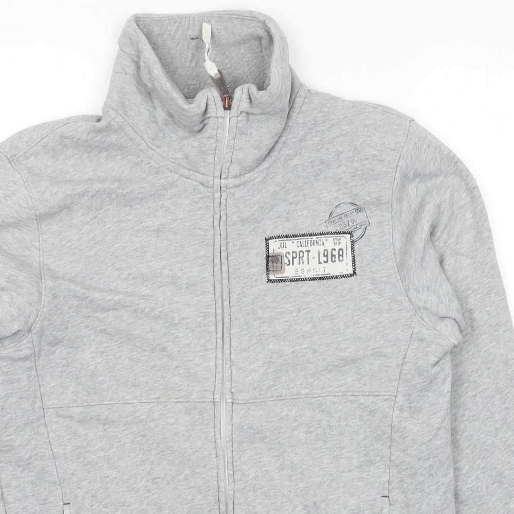 Esprit Mens Grey Cotton Full Zip Sweatshirt Size L - Logo