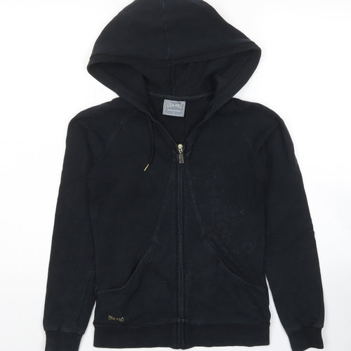 USA Pro Womens Black Cotton Full Zip Hoodie Size 8 Zip