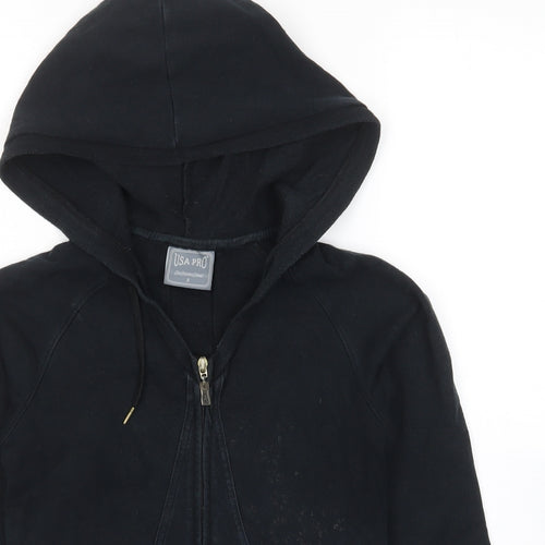 USA Pro Womens Black Cotton Full Zip Hoodie Size 8 Zip