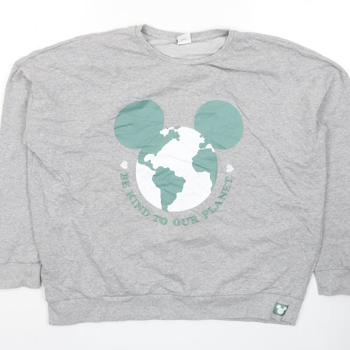 Disney Womens Grey Cotton Pullover Sweatshirt Size 16 Pullover - Mickey Mouse Be Kind To Our Planet