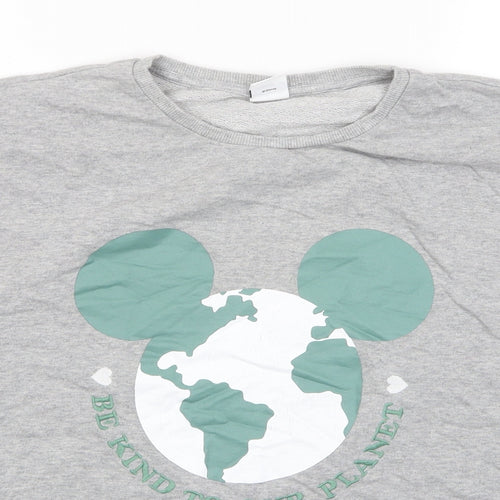 Disney Womens Grey Cotton Pullover Sweatshirt Size 16 Pullover - Mickey Mouse Be Kind To Our Planet