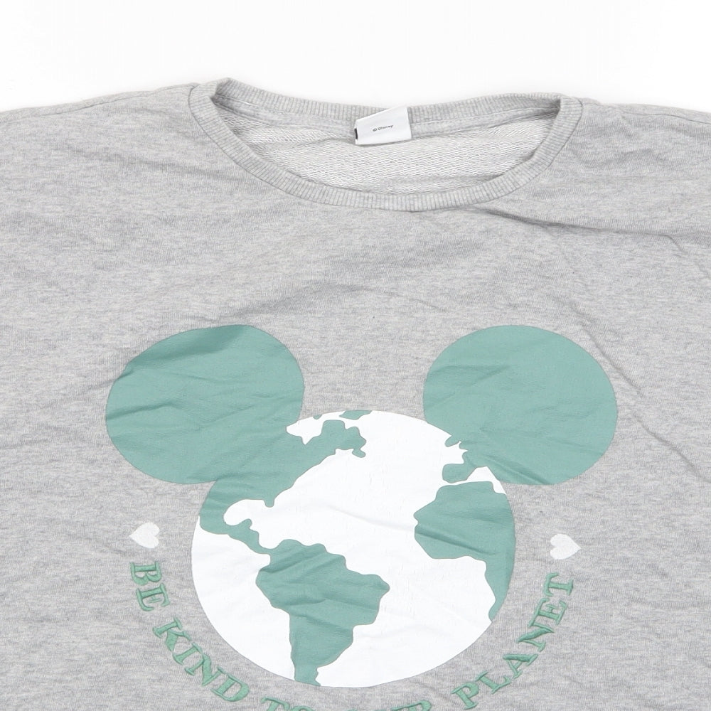 Disney Womens Grey Cotton Pullover Sweatshirt Size 16 Pullover - Mickey Mouse Be Kind To Our Planet