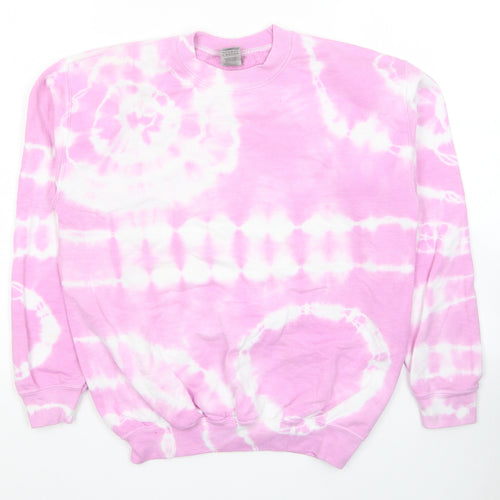 Gildan Girls Pink Cotton Pullover Hoodie Size L Pullover - Tie Dye
