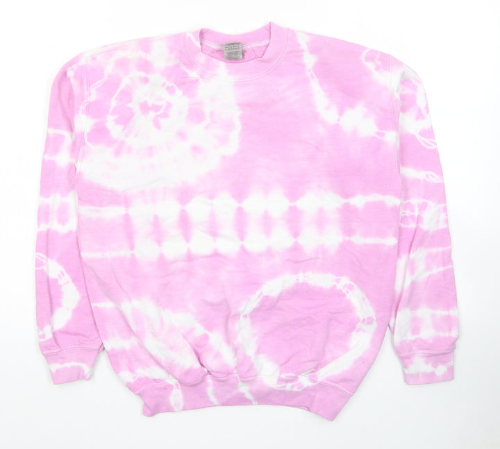 Gildan Girls Pink Cotton Pullover Hoodie Size L Pullover - Tie Dye