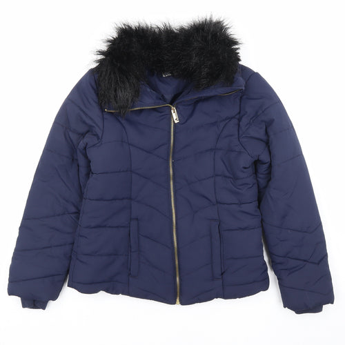 H&M Girls Blue Puffer Jacket Coat Size 11-12 Years Zip