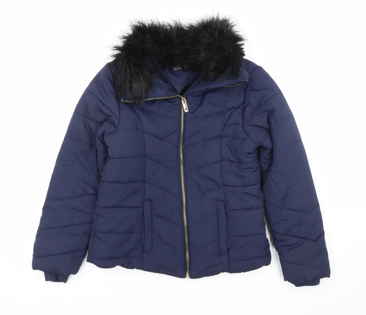H&M Girls Blue Puffer Jacket Coat Size 11-12 Years Zip