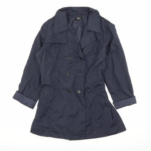 David Perry Womens Blue Trench Coat Jacket Size M Button