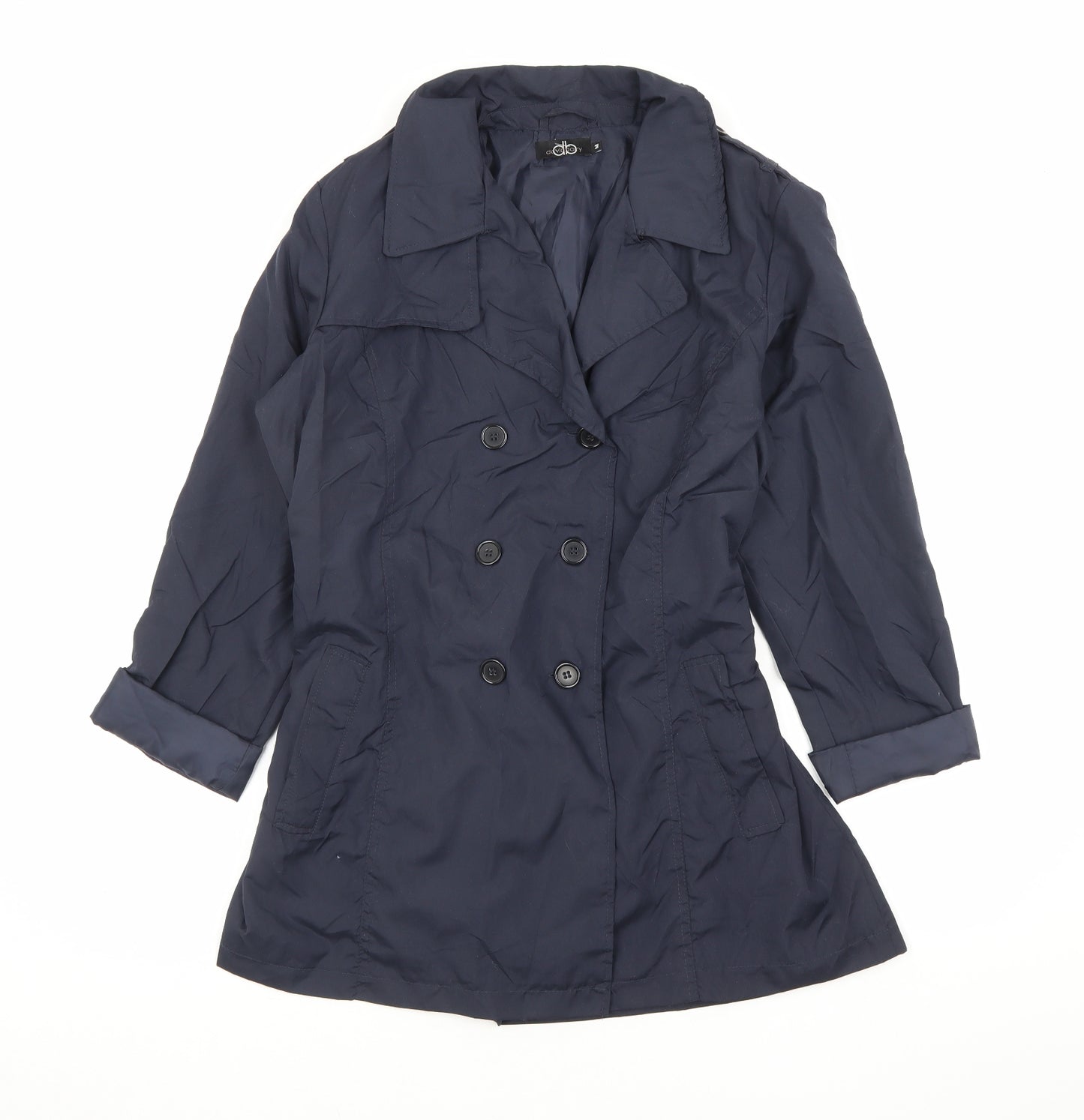 David Perry Womens Blue Trench Coat Jacket Size M Button