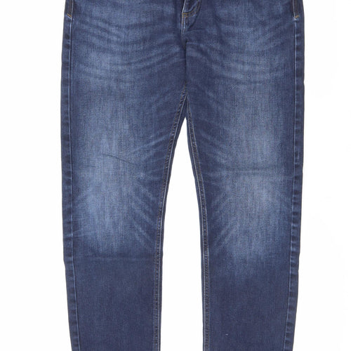 Marks and Spencer Mens Blue Cotton Straight Jeans Size 34 in L29 in Regular Zip