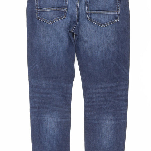 Marks and Spencer Mens Blue Cotton Straight Jeans Size 34 in L29 in Regular Zip