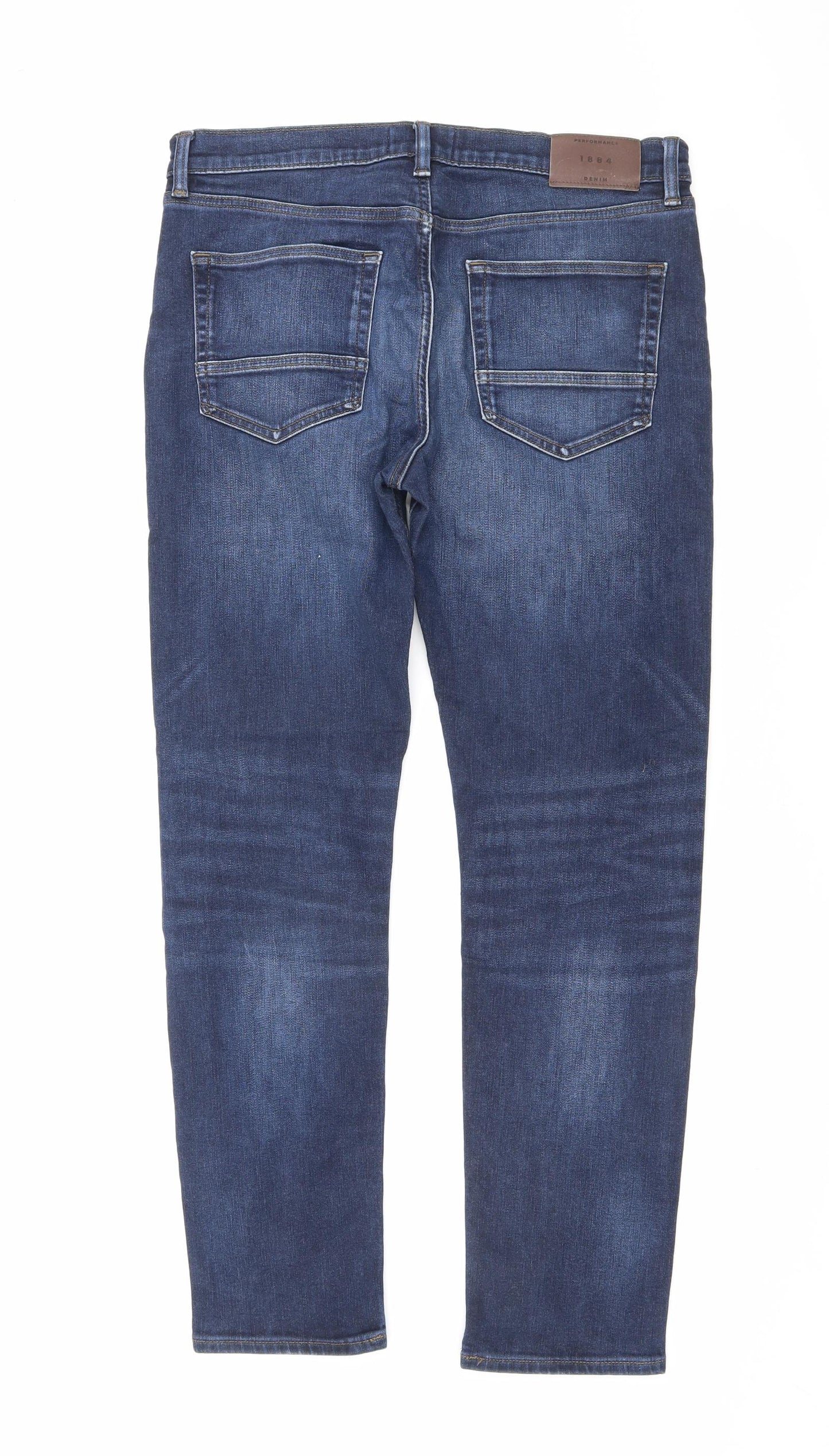 Marks and Spencer Mens Blue Cotton Straight Jeans Size 34 in L29 in Regular Zip