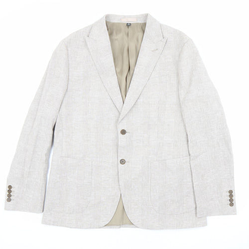 Marks and Spencer Mens Beige Plaid Linen Jacket Blazer Size 42 Regular