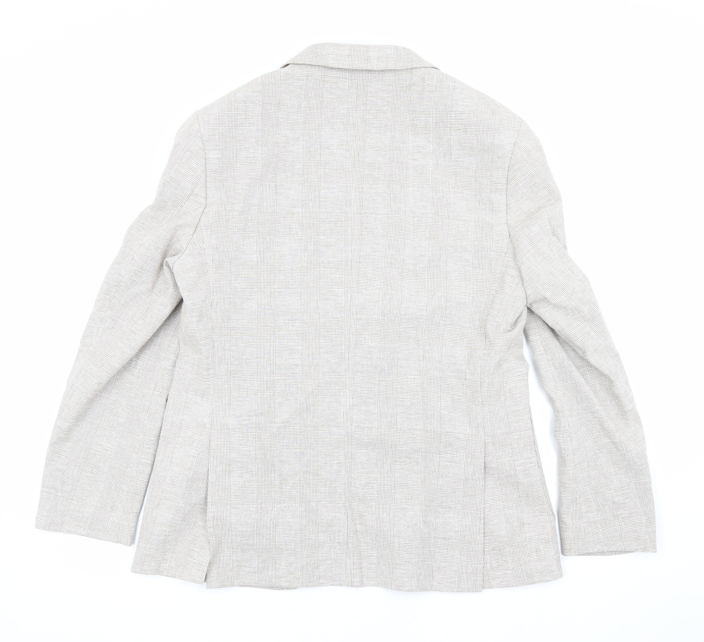 Marks and Spencer Mens Beige Plaid Linen Jacket Blazer Size 42 Regular