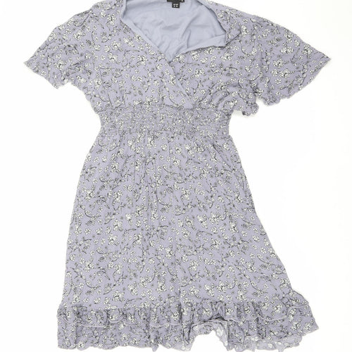 Solo Womens Purple Floral Viscose A-Line Size 18 V-Neck Pullover