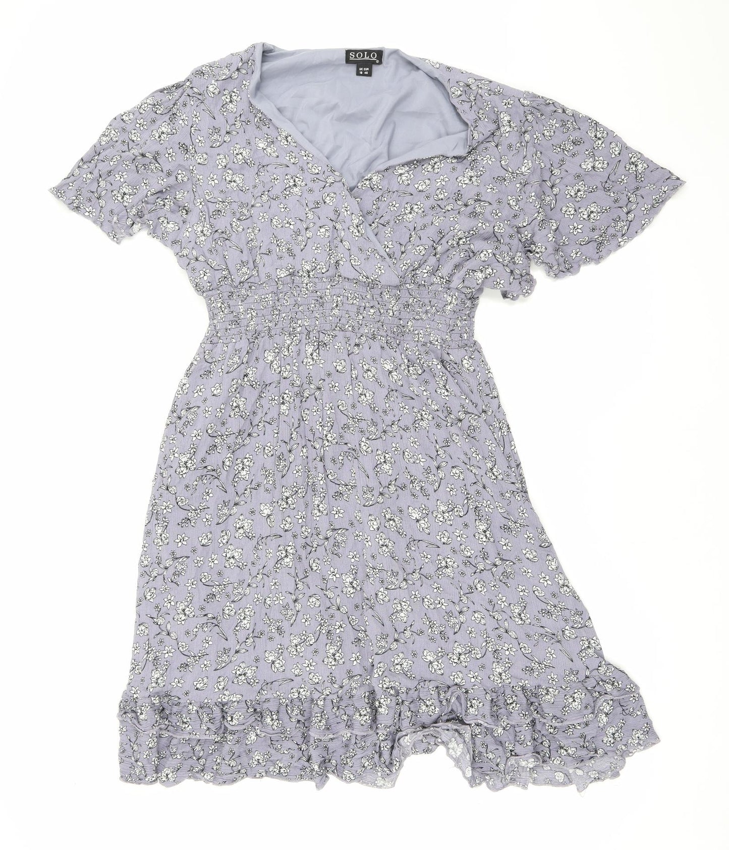 Solo Womens Purple Floral Viscose A-Line Size 18 V-Neck Pullover