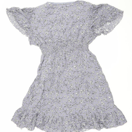 Solo Womens Purple Floral Viscose A-Line Size 18 V-Neck Pullover
