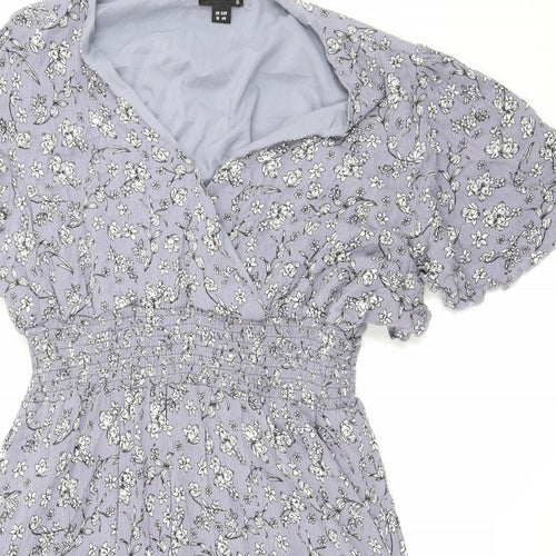 Solo Womens Purple Floral Viscose A-Line Size 18 V-Neck Pullover