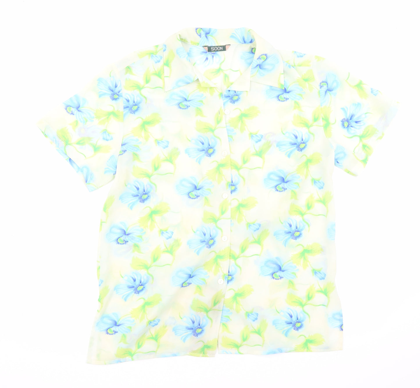 Soon Womens Multicoloured Floral Polyester Basic Button-Up Size 12 Collared
