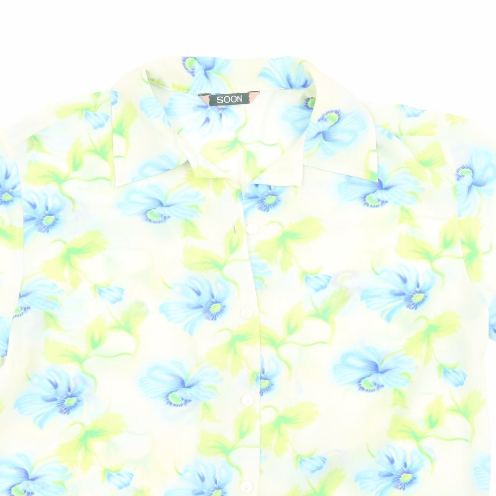 Soon Womens Multicoloured Floral Polyester Basic Button-Up Size 12 Collared
