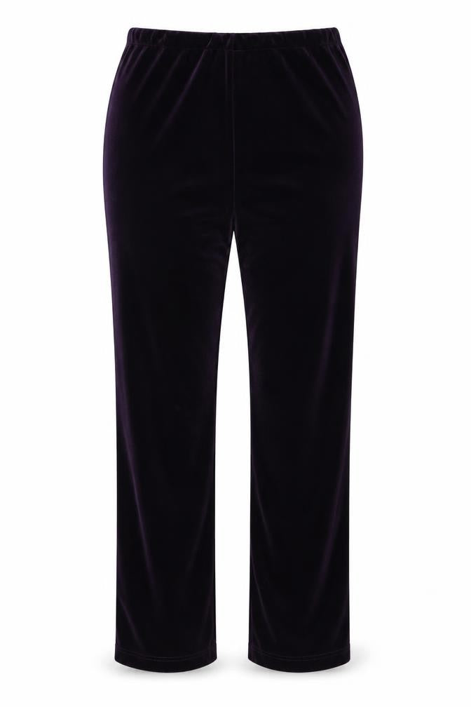 Front view of EWM women’s purple polyester windbreaker trousers, size UK 16, 27-inch leg regular