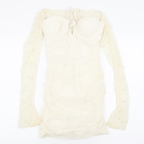 Oh Polly Womens Ivory Polyester Mini Size 8 Sweetheart Zip - Beading