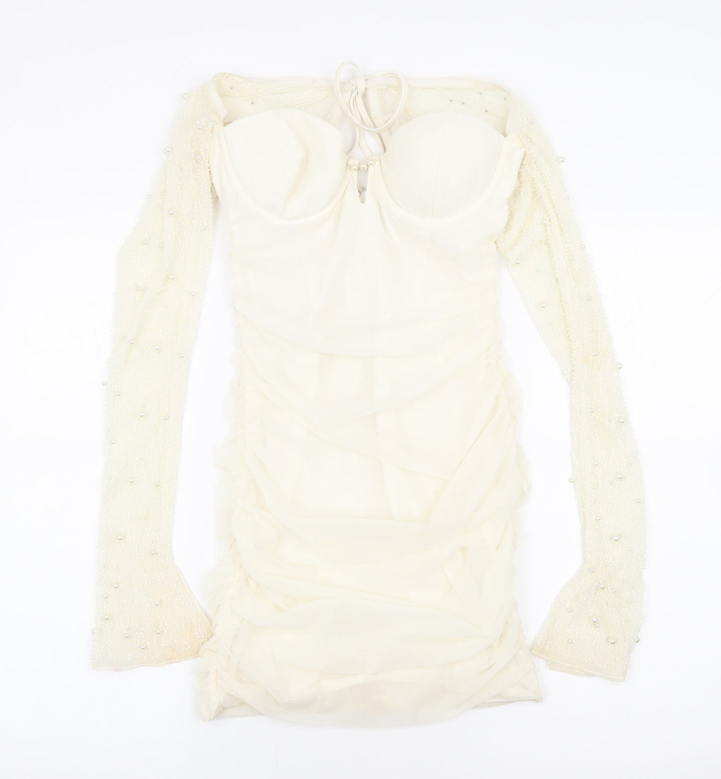 Oh Polly Womens Ivory Polyester Mini Size 8 Sweetheart Zip - Beading