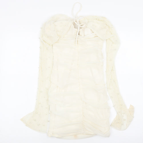Oh Polly Womens Ivory Polyester Mini Size 8 Sweetheart Zip - Beading