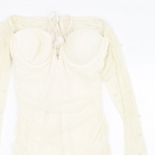 Oh Polly Womens Ivory Polyester Mini Size 8 Sweetheart Zip - Beading