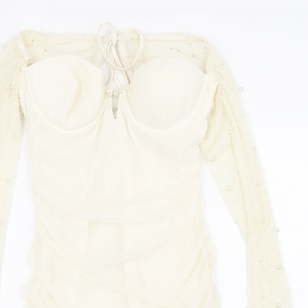 Oh Polly Womens Ivory Polyester Mini Size 8 Sweetheart Zip - Beading