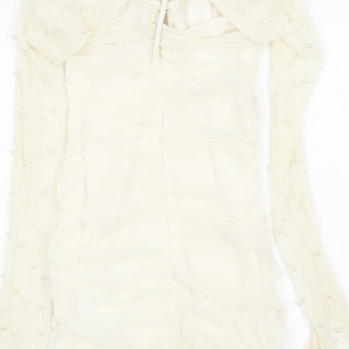 Oh Polly Womens Ivory Polyester Mini Size 8 Sweetheart Zip - Beading