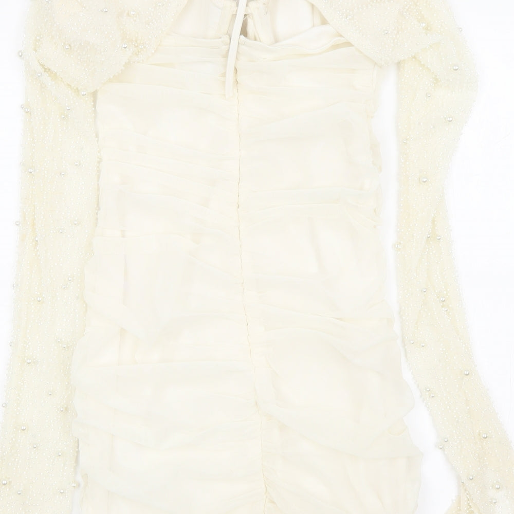 Oh Polly Womens Ivory Polyester Mini Size 8 Sweetheart Zip - Beading