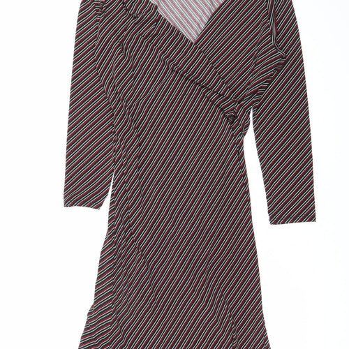 Mango Womens Black Striped Polyester Wrap Dress Size M V-Neck Tie
