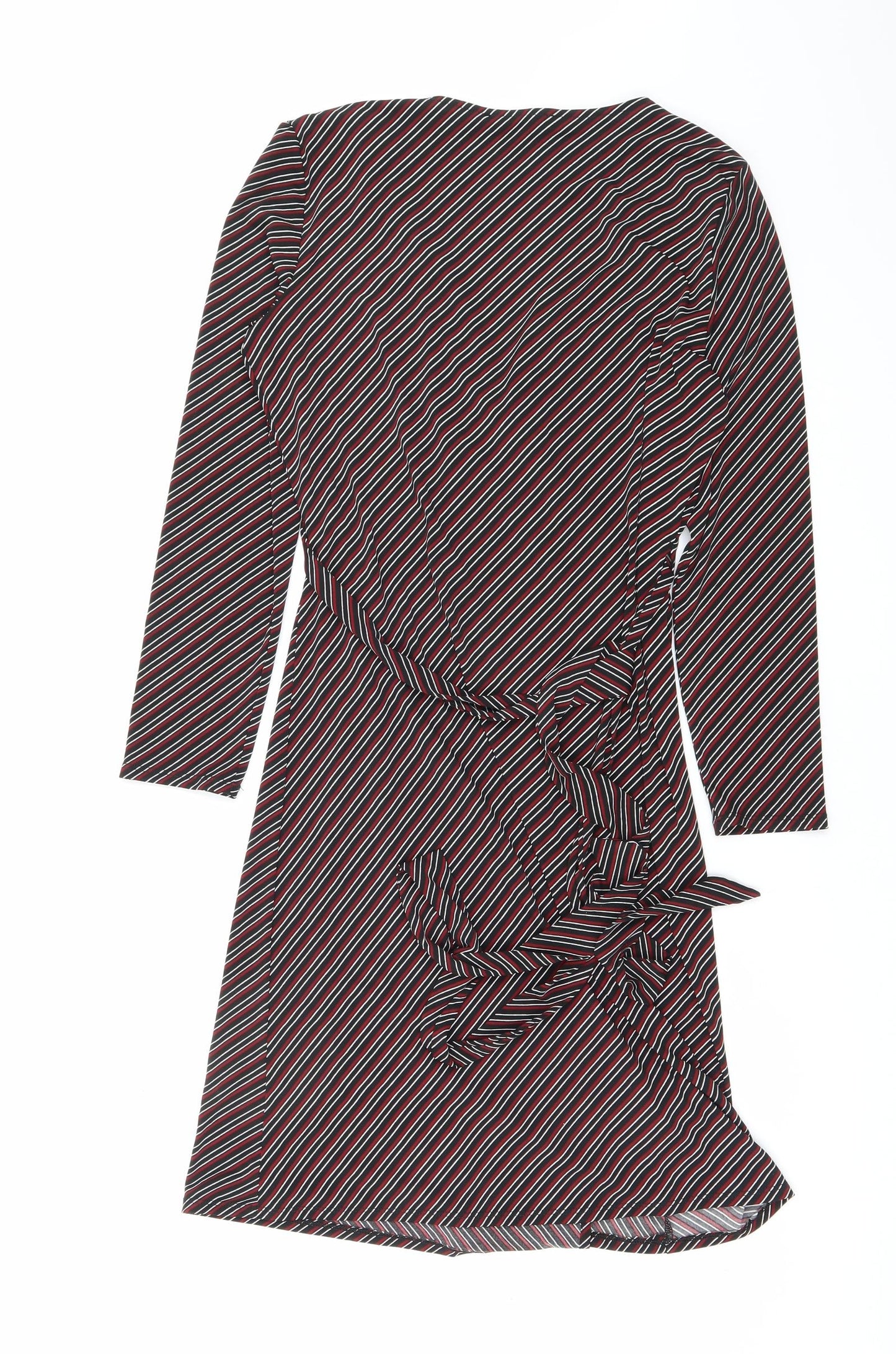 Mango Womens Black Striped Polyester Wrap Dress Size M V-Neck Tie
