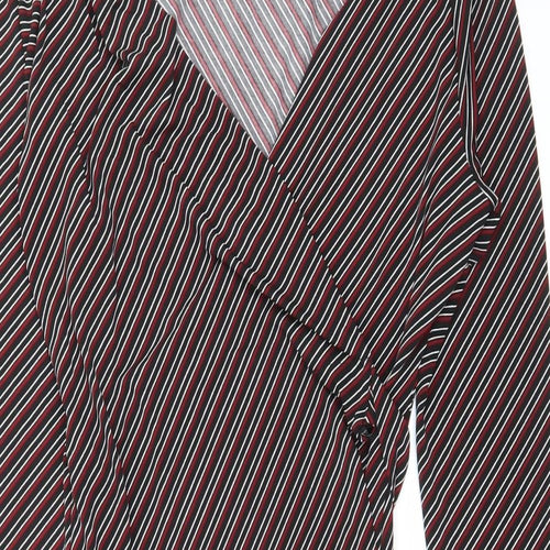 Mango Womens Black Striped Polyester Wrap Dress Size M V-Neck Tie