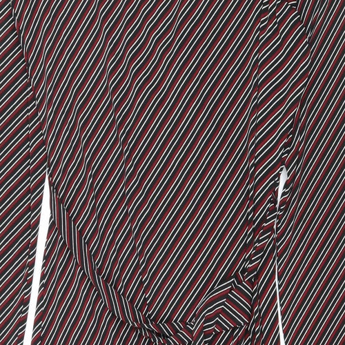Mango Womens Black Striped Polyester Wrap Dress Size M V-Neck Tie
