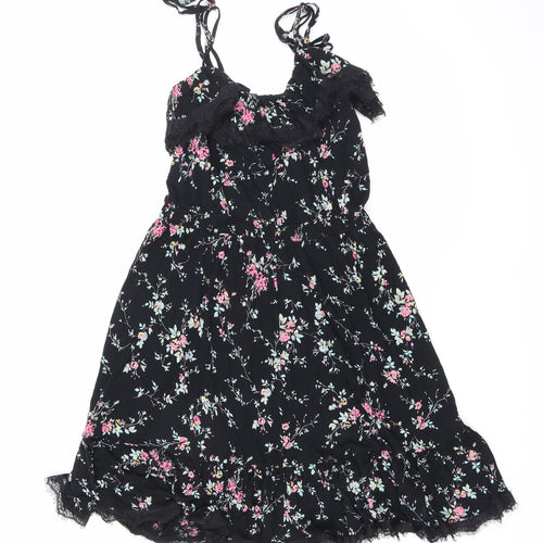 Oasis Womens Black Floral Viscose Mini Size M V-Neck Pullover