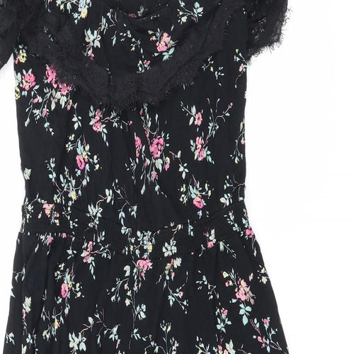 Oasis Womens Black Floral Viscose Mini Size M V-Neck Pullover