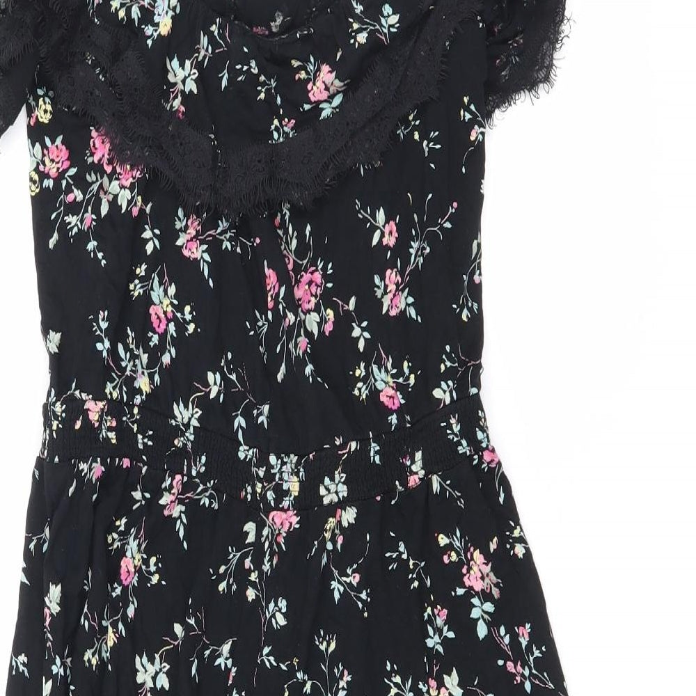 Oasis Womens Black Floral Viscose Mini Size M V-Neck Pullover