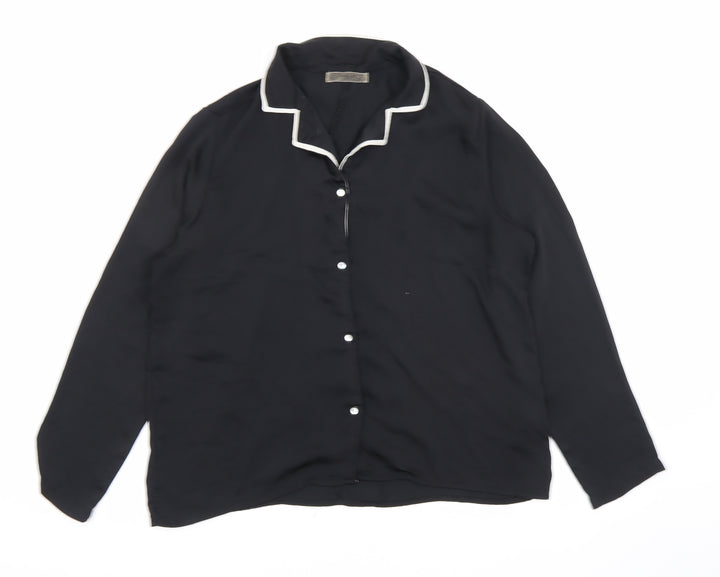 Mango Womens Black Polyester Basic Button-Up Size S Collared