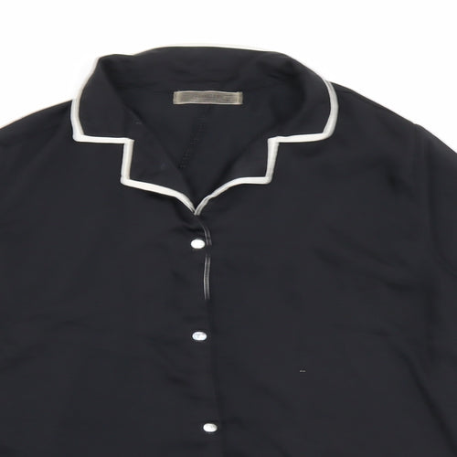Mango Womens Black Polyester Basic Button-Up Size S Collared