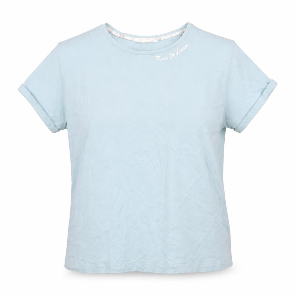 Front view of Marks & Spencer women’s grey solid cotton top pyjama top, size M, - time to dream