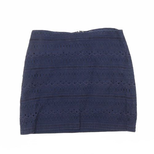 Gap Womens Blue Geometric Cotton A-Line Skirt Size 6 Zip