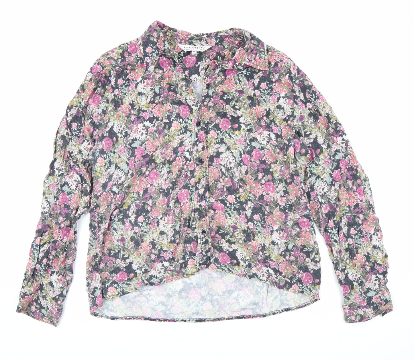 Country Collection Womens Multicoloured Floral Viscose Basic Button-Up Size 16 Collared