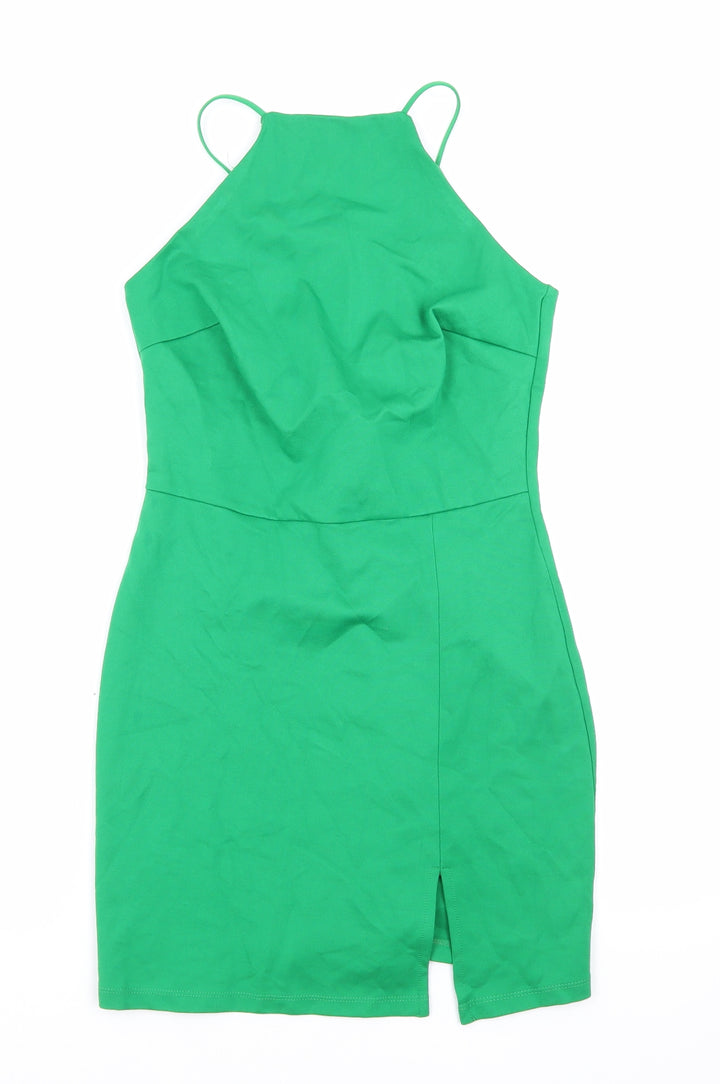 Stradivarius Womens Green Viscose Mini Size M Halter Pullover